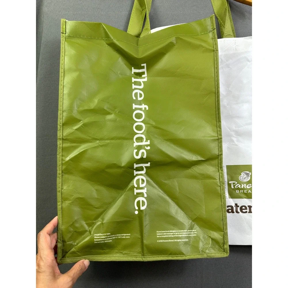Panera Bread Catering Reusable Tote Bag White‎ Green Large Grocery Shopping Bag